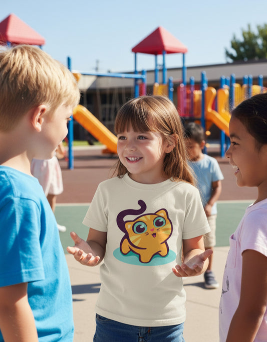 Girl's Crew Neck T-Shirt - Cat